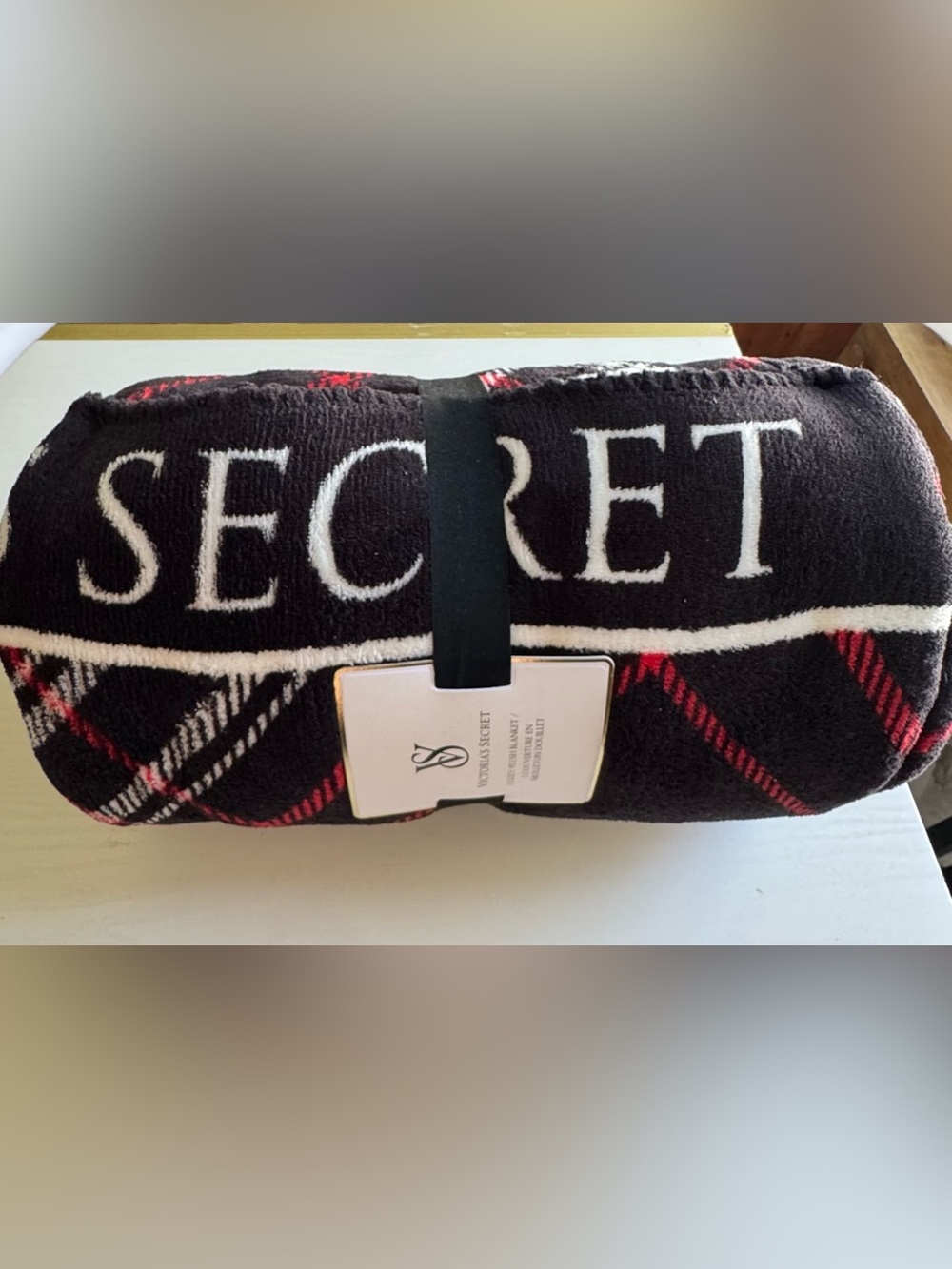 Victoria's Secret Black, White & Red Logo Throw